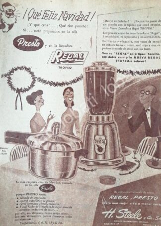 CARTEL ANTIGUO ORIGINAL DE OLLAS Y LICUADORA REGAL 1953 H. STEELE Y CIA. /11