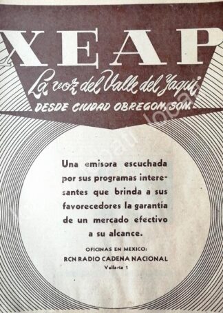 CARTEL ANTIGUO ORIGINAL DE RADIO DIFUSORA XEAP. CD. OBREGON SONORA 1952 /54