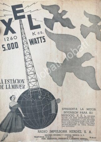 CARTEL ANTIGUO ORIGINAL DE RADIO DIFUSORA XEL. RADIO IMPULSORA HERDEZ 1952 /52