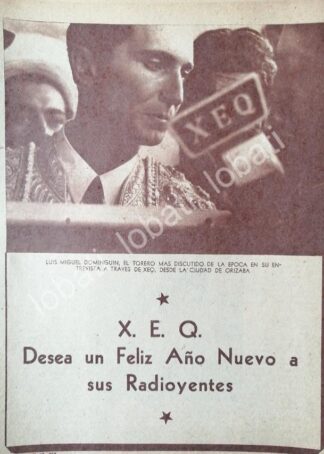 CARTEL ANTIGUO ORIGINAL DE LUIS MIGUEL DOMINGUIN EN LA RADIO DIFUSORA XEQ 1952 /50 / FEP