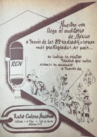 CARTEL ANTIGUO ORIGINAL DE RADIO DIFUSORA RADIO CADENA NACIONAL 1952 /48
