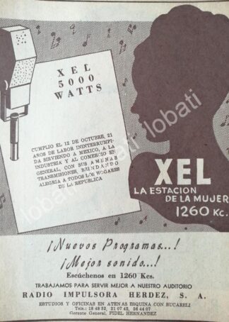 CARTEL ANTIGUO ORIGINAL DE RADIO DIFUSORA XEL RADIO IMPULSORA HERDEZ 1953 /43 / MUY RARO