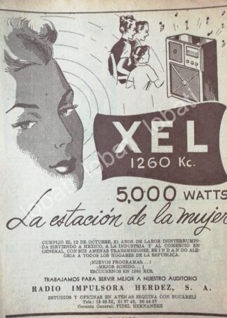 CARTEL ANTIGUO ORIGINAL DE RADIO DIFUSORA XEL RADIO IMPULSORA HERDEZ 1953 /42 / MUY RARO