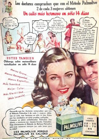 CARTEL ANTIGUO ORIGINAL DE JABON PALMOLIVE 1949 PUBLICIDAD ARTISTICA