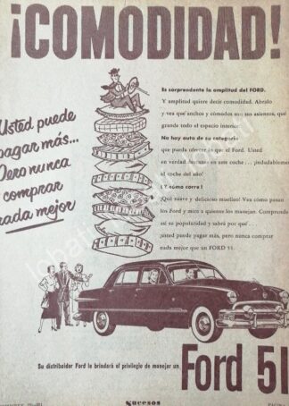 CARTEL ANTIGUO ORIGINAL DE AUTOS FORD 1951 /438