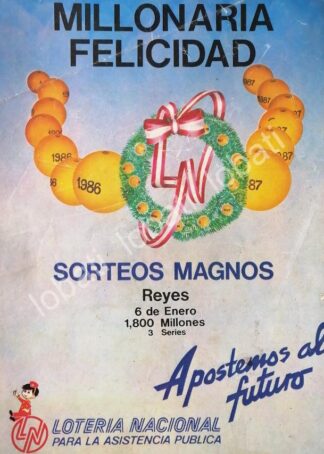 CARTEL ANTIGUO ORIGINAL DE LOTERIA NACIONAL 1986 /165