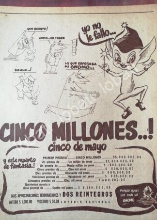 CARTEL ANTIGUO ORIGINAL DE LOTERIA NACIONAL 1952 EL GNOMO DE LA SUERTE /159