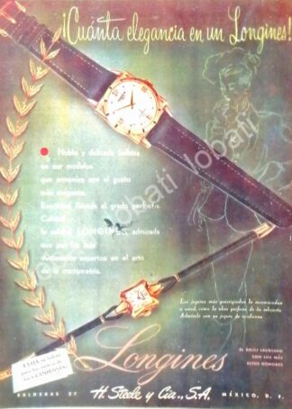 CARTEL ANTIGUO ORIGINAL DE RELOJES LONGINES 1940s ALMACENES H. STEELE & CIA / 62