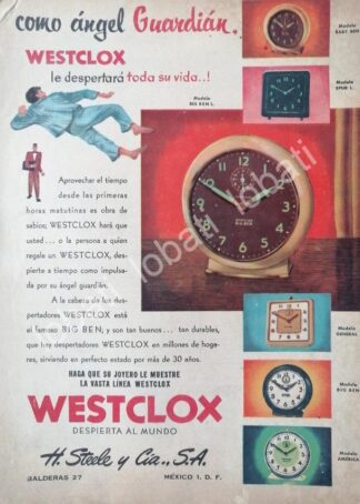 CARTEL ANTIGUO ORIGINAL DE RELOJES WESTCLOX 1940s ALMACENES H. STEELE & CIA / 61