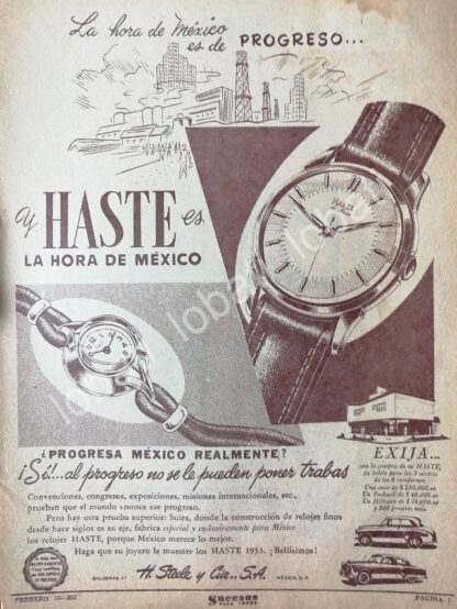CARTEL ANTIGUO ORIGINAL DE RELOJES HASTE 1953 ALMACENES H. STEELE & CIA / 59