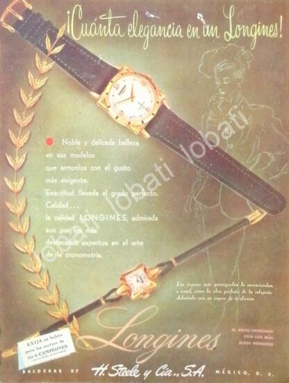 CARTEL ANTIGUO ORIGINAL DE RELOJES LONGINES 1940s ALMACENES H. STEELE & CIA / 58