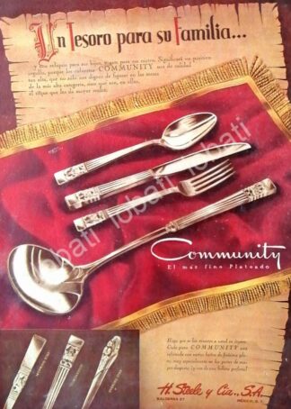 CARTEL ANTIGUO ORIGINAL DE CUBIERTOS COMMUNITY DE ALMACENES HARRY STELLE Y CIA. 1950 /192