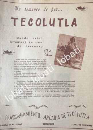 CARTEL ANTIGUO ORIGINAL DE COLONIA ARCADIA DE TECOLUTLA, VERACRUZ DIC 1953 /199 RARO