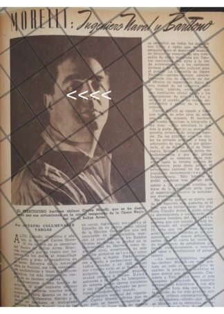 AFICHE RETRO TENOR CHILENO. CARLOS MORELLI 1944