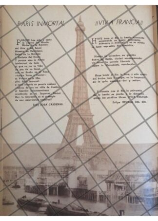 AFICHE RETRO POEMA POR LA LIBERACION DE PARIS 1944