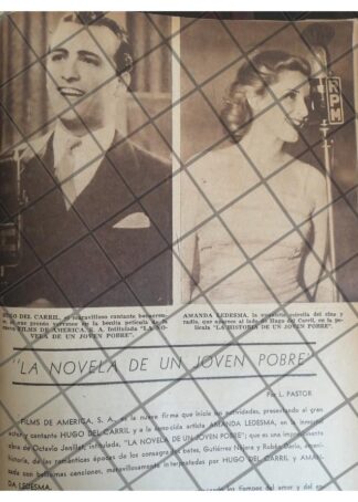 AFICHE RETRO HUGO DEL CARRIL Y AMANDA LEDEZMA 1944