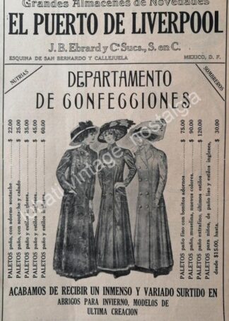 CARTEL ANTIGUO ORIGINAL DE TIENDA EL PUERTO DE LIVERPOOL 1910