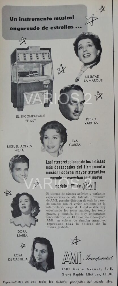 CARTEL ANTIGUO ORIGINAL DE SERIE COMPLETA 37 AFICHES ROCKOLAS AMI Y ARTISTAS FAMOSOS 1953-56 - Image 35