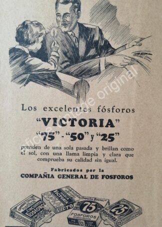CARTEL ANTIGUO ORIGINAL DE FOSFOROS VICTORIA AÑOS 20s /10