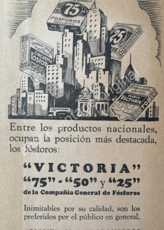 CARTEL ANTIGUO ORIGINAL DE FOSFOROS VICTORIA AÑOS 20s /9