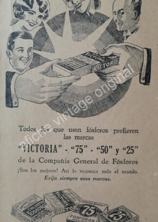 CARTEL ANTIGUO ORIGINAL DE FOSFOROS VICTORIA AÑOS 20s /7