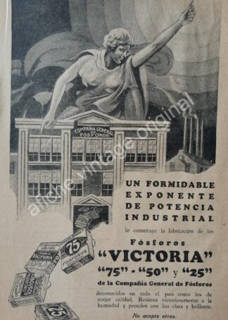 CARTEL ANTIGUO ORIGINAL DE FOSFOROS VICTORIA AÑOS 20s ART NOUVEAU /10
