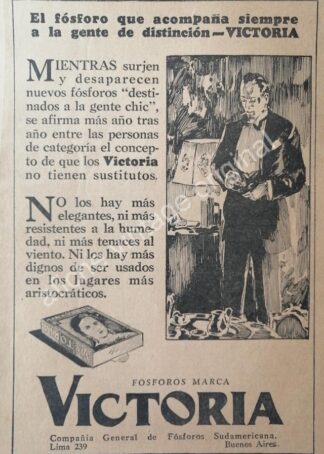 CARTEL ANTIGUO ORIGINAL DE FOSFOROS VICTORIA AÑOS 20s /1