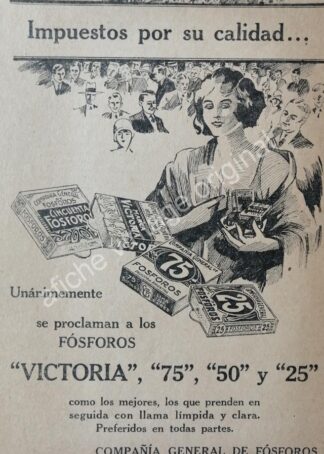 CARTEL ANTIGUO ORIGINAL DE FOSFOROS VICTORIA AÑOS 20s /5