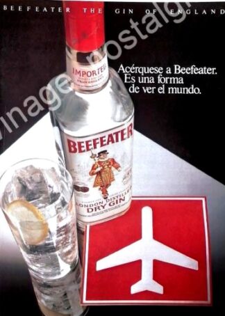 CARTEL ANTIGUO ORIGINAL DE GINEBRA BEEFEATER 1980s /V314