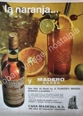 CARTEL ANTIGUO ORIGINAL DE BRANDY MADERO XXXXX 1967 CASA MADERO /V262