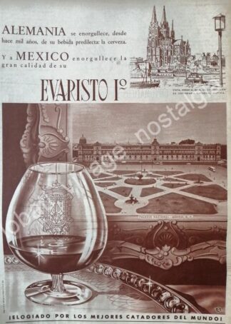 CARTEL ANTIGUO ORIGINAL DE VINO EVARISTO No 1. 1958 Y PALACIO NACIONAL /V265 PUBLICIDAD ARTISTICA
