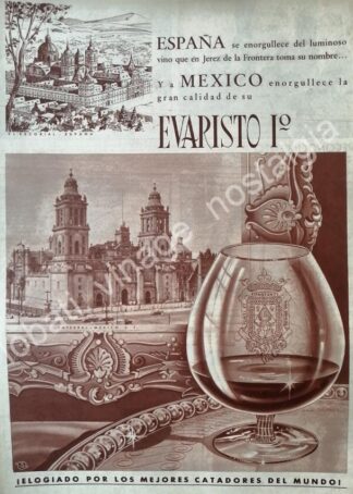 CARTEL ANTIGUO ORIGINAL DE VINO EVARISTO No 1. 1958 Y LA CATEDRAL /V266 PUBLICIDAD ARTISTICA