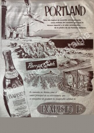 CARTEL ANTIGUO ORIGINAL DE BRANDY EVARISTO No 1. 1952 Y PORTLAND /V268 PUBLICIDAD ARTISTICA