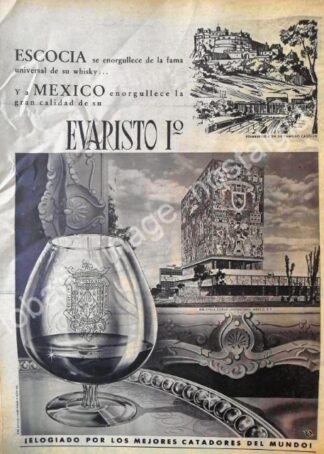 CARTEL ANTIGUO ORIGINAL DE BRANDY EVARISTO Y LA NUEVA BIBLIOTECA UNAM 1956 /V275