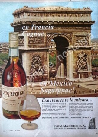 CARTEL ANTIGUO ORIGINAL DE BRANDY SAGARGNAC 1967 CASA MADERO /V263 RARO