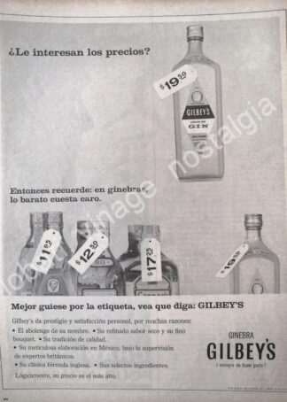 CARTEL ANTIGUO ORIGINAL DE GINEBRA GILBEYS 1966 /V302