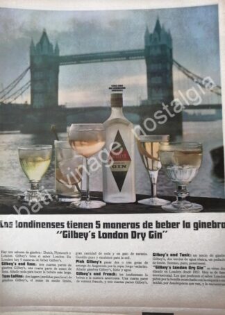 CARTEL ANTIGUO ORIGINAL DE GINEBRA GILBEYS 1966 /V300