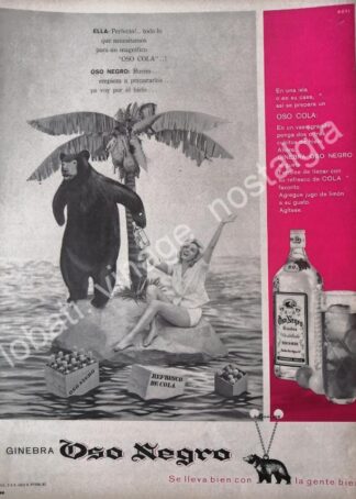 CARTEL ANTIGUO ORIGINAL DE GINEBRA OSO NEGRO 1961 /V291