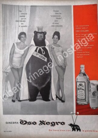 CARTEL ANTIGUO ORIGINAL DE GINEBRA OSO NEGRO 1961 /V293