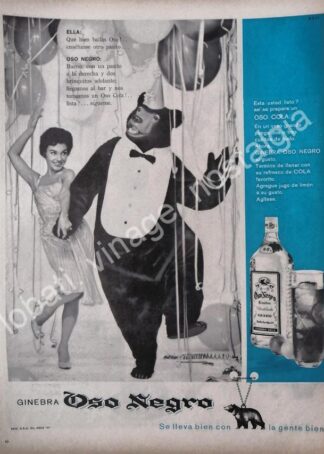 CARTEL ANTIGUO ORIGINAL DE GINEBRA OSO NEGRO 1961 /V294