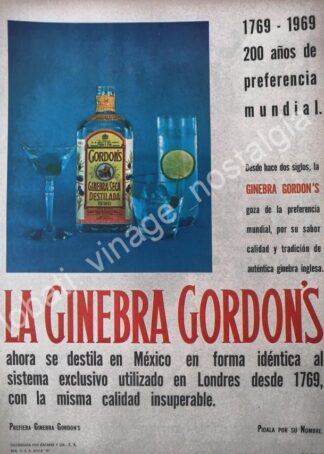 CARTEL ANTIGUO ORIGINAL DE GINEBRA GORDONS 1969 /V310