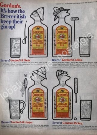 CARTEL ANTIGUO ORIGINAL DE GINEBRA GORDONS 1960s /V308