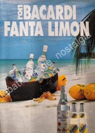 CARTEL ANTIGUO ORIGINAL DE RON BACARDI FANTA LIMON 1980s /RARO