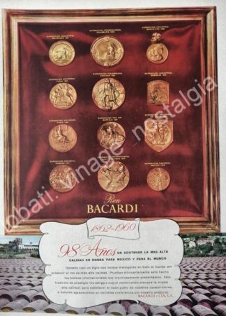 CARTEL ANTIGUO ORIGINAL DE RON BACARDI 1960 98 ANIVERSARIO / RARO