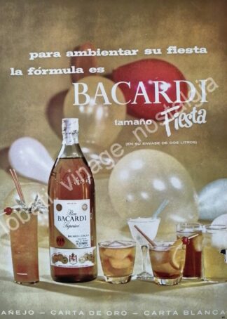 CARTEL ANTIGUO ORIGINAL DE RON BACARDI 1963 PARA AMBIENTAR SU FIESTA