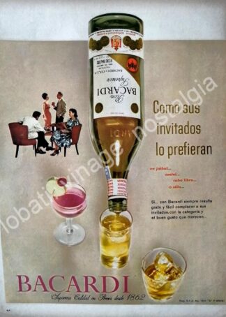 CARTEL ANTIGUO ORIGINAL DE RON BACARDI 1962 /8