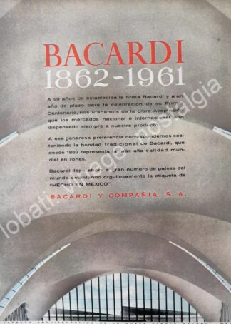 CARTEL ANTIGUO ORIGINAL DE RON BACARDI 99 ANIVERSARIO 1961 /RARO