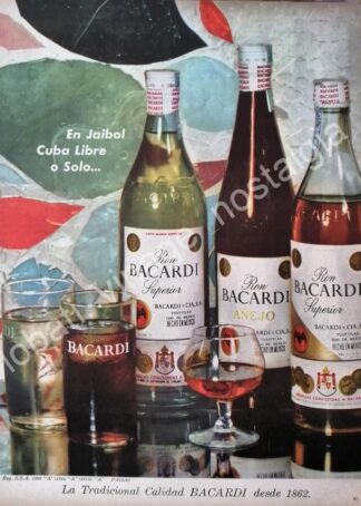 CARTEL ANTIGUO ORIGINAL DE RON BACARDI 1959 EN JAIBOL