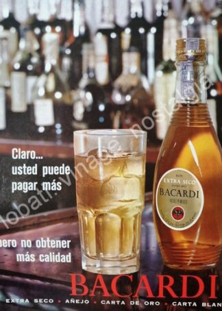 CARTEL ANTIGUO ORIGINAL DE RON BACARDI EXTRA SECO 1963