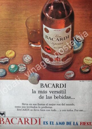 CARTEL ANTIGUO ORIGINAL DE RON BACARDI SUPERIOR 1965